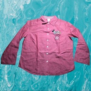 Disney Womens Shirt Red Denim Mickey Mouse Embroidered Medium S.S. Mickey Cruise